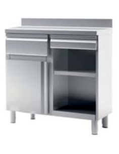 Mueble cafetero acero inox con cajón derecha y con 2 estantes izquierda 1000x600x1050